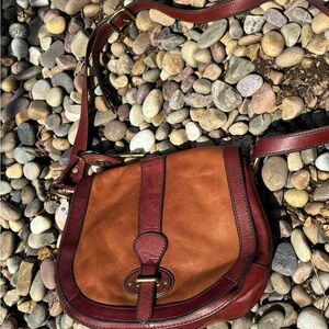 Fossil Two-Tone Tan and Dark Brown Leather Crossbody